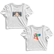 Kit 2 Blusas Cropped Tshirt Feminina Heart Break e Mulher Caveira Alien Kit 2 Blusas Cropped Tshirt Feminina Heart Break e Mulher Caveira Alien