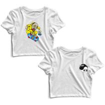 Kit 2 Blusas Cropped Tshirt Feminina Idoso Skatista e Yin Yang Skate