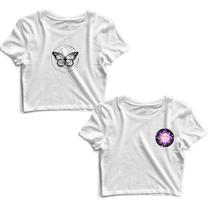 Kit 2 Blusas Cropped Tshirt Feminina Lua Borboleta e Sol Lua