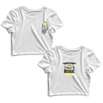 Kit 2 Blusas Cropped Tshirt Feminina Mão Caveira Lua e Espaçonave Frases