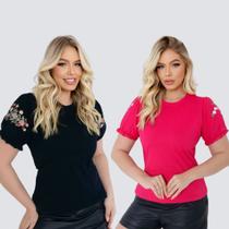 Kit 2 Blusas Evangélicas Manga Bufante Princesa Algodão Premiun 100% Cores Variadas