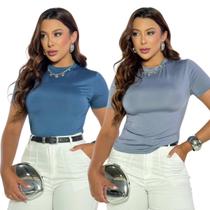 Kit 2 Blusas Feminina Baby Look Clássico Básica Casual Manga Curta