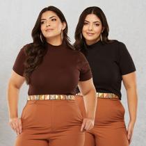 Kit 2 Blusas Feminina Cacharrel Plus Size Manga 3/4 Gola Alta