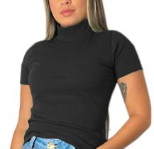 KIT 2 Blusas Feminina Canelada Gola Alta Com Manga Curta