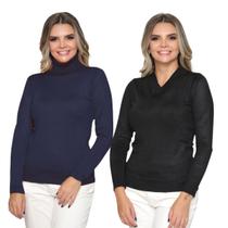 Kit 2 Blusas Feminina de Tricô Manga Longa Cacharrel Moda Casual Inverno 2024