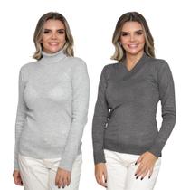 Kit 2 Blusas Feminina de Tricô Manga Longa Cacharrel Moda Casual Inverno 2024