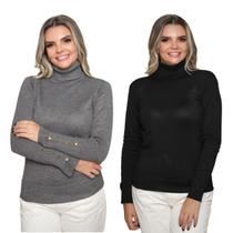Kit 2 Blusas Feminina de Tricô Manga Longa Cacharrel Moda Inverno