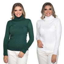 Kit 2 Blusas Feminina de Tricô Manga Longa Gola Alta Casual Inverno