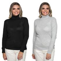 Kit 2 Blusas Feminina de Tricô Manga Longa Gola Alta Tendência Inverno 2024