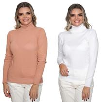Kit 2 Blusas Feminina de Tricô Manga Longa Gola Alta Tendência Inverno 2024