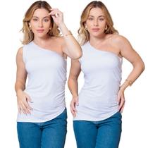 Kit 2 Blusas Feminina de Um Ombro Só Assimétrica com Fenda e Lateral Franzida