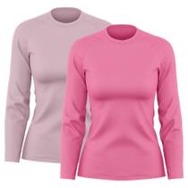 Kit 2 Blusas Feminina Dry Academia Camiseta Segunda Pele Manga Longa Proteção Solar UV