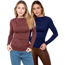 Kit 2 Blusas Feminina em Poliamida Manga Longa com Franzido