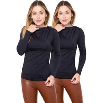 Kit 2 Blusas Feminina em Poliamida Manga Longa com Franzido