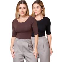 Kit 2 Blusas Feminina Manga 3/4 com Abertura nas Costas