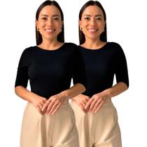 Kit 2 Blusas Feminina Manga 3/4 com Abertura nas Costas