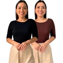 Kit 2 Blusas Feminina Manga 3/4 com Abertura nas Costas