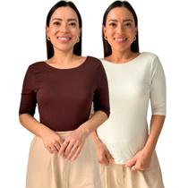 Kit 2 Blusas Feminina Manga 3/4 com Abertura nas Costas