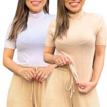 Kit 2 Blusas Feminina Manga Curta Gola Alta de Viscolycra