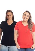 Kit 2 blusas feminina plus size decote v básica 3013.6k2
