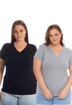 Kit 2 blusas feminina plus size decote v básica 3013.6k2