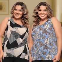 Kit 2 Blusas Feminina Plus Size Liganete Regata Estampada Tamanho:ÚnicoCor:Estampado