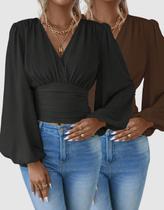 Kit 2 Blusas Feminina Social Manga Longa Bufante Moda Elegante Confortável Lançamento