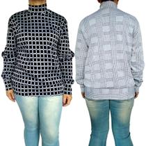 Kit 2 Blusas Femininas Cacharrel Manga Longa Punho Soltinhas Peças Sortidas Jacquard Pp ao Plus Size