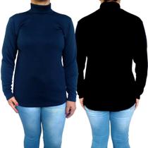 Kit 2 Blusas Femininas Cacharrel Manga Longa Soltinhas Lisas Cores Sortidas Malha Crepe Pp Plus Size