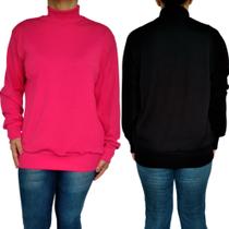 Kit 2 Blusas Femininas Gola Alta Manga Longa Soltinhas Punho Cores Sortidas Anarruga Pp ao Plus Size