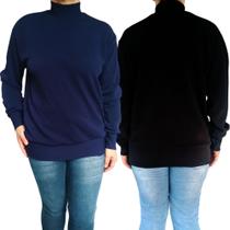 Kit 2 Blusas Femininas Gola Alta Manga Longa Soltinhas Punho Cores Sortidas Malha Crepe Pp Plus Size Kit 2 Blusas Femininas Gola Alta Manga Longa Soltinhas Punho Cores Sortidas Malha Crepe Pp Plus Size