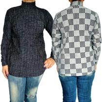 Kit 2 Blusas Femininas Gola Cacharrel Manga Longa Soltinhas Peças Sortidas Jacquard Pp ao Plus Size