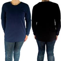 Kit 2 Blusas Femininas Gola Careca Manga Longa Soltinhas Cores Sortidas Malha Crepe Pp ao Plus Size