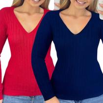 Kit 2 Blusas Femininas Industrie Suéter Malha Tricô Vermelho e Marinho