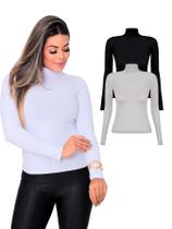 Kit 2 Blusas Femininas Manga Longa Gola Alta Viscolycra