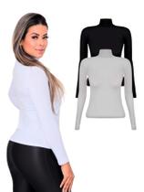 Kit 2 Blusas Femininas Manga Longa Gola Alta Viscolycra Kit 2 Blusas Femininas Manga Longa Gola Alta Viscolycra