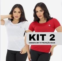 Kit 2 Blusas Fitness Dry Fit Feminina Academia Treino Furadinha Manga Curta Gola Larga Redonda Lisa Básica Camiseta