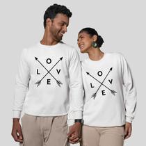 Kit 2 Blusas Frio Moletom Careca Sem Capuz Casal Namorados Love Flecha