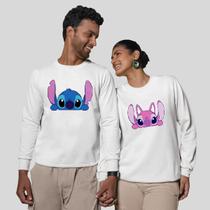 Kit 2 Blusas Frio Moletom Careca Sem Capuz Casal Namorados Stitch Metade