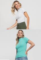 Kit 2 Blusas Gola Alta Comfy Malha Canelada Verde e Branca
