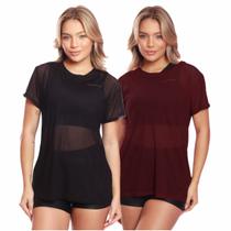 Kit 2 Blusas Manga Curta Tule Transparente Treino Academia Fitness