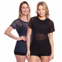Kit 2 Blusas Manga Curta Tule Transparente Treino Academia Fitness