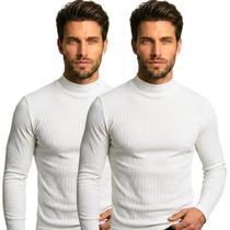 Kit 2 Blusas Masculina Gola Alta Cacharrel Canelada Manga Longa Slim Fit Inverno Elegante