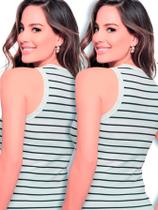 Kit 2 Blusas Regata Canelada Nadador Feminina Listrada Preta Branca Ribana Blusinha Tendência