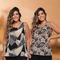 Kit 2 Blusas Regata Plus Size Estampada Casual Liganete Premium Estampa Sortida