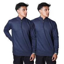 Kit 2 Blusas Suéter Meio Zíper com Gola Alta Masculino Manga Longa Inverno Outono Diversas Cores
