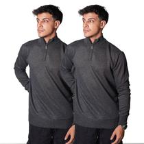 Kit 2 Blusas Suéter Meio Zíper com Gola Alta Masculino Manga Longa Inverno Outono Diversas Cores