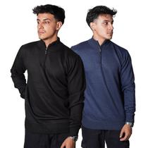 Kit 2 Blusas Suéter Meio Zíper com Gola Alta Masculino Manga Longa Inverno Outono Diversas Cores