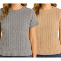 Kit 2 Blusas Tricô FMF Feminina Ponto Trama Trançada Kit 2 Blusas Tricô FMF Feminina Ponto Trama Trançada