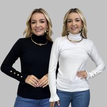 Kit 2 Blusas Trico Manga longa com Botão Casual Inverno